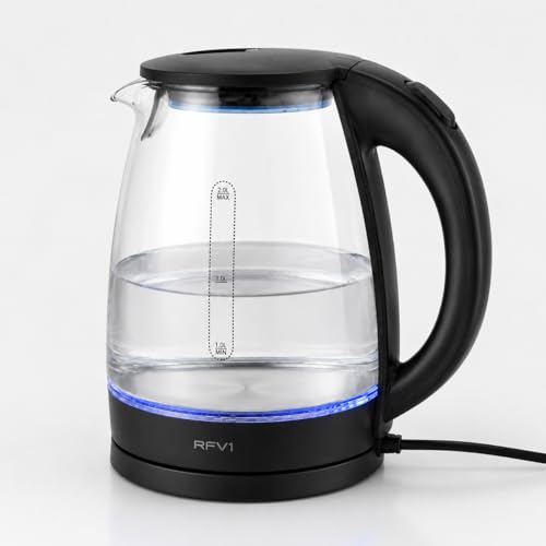 Image of Glass Electric Kettle 2L | Transparent Borosilicate Glass Body with Blue LED Light, Stainless Steel Heating Plate, 360 Swivel Base, Fast Boil Water Kettle for Tea, Coffee & Instant Beverages