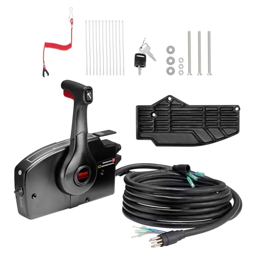 VEVOR Boat Throttle Control 881170A15 Side-Mounted Outboard Remote Control Box Features Power Trim Switch 16.3 ft Harness 8+4 Pin and Lanyard Marine Throttle Control Box for Mercury PT 2-Stroke