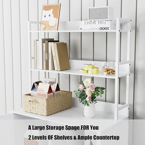 Large Litter Box Enclosure with Shelves, 52'' Hidden Cat Kitty Litter Furniture Corner Cats Bookshelf for Living Room, Bedroom, Cat Box Enclosure Cabinet with Scratch Pad White