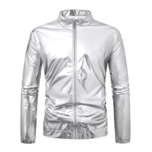 Veste de bomber métallique pour homme brillante à fermeture éclair pour soirées
