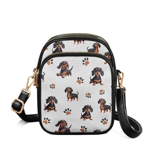 Crossbody Bag for Women Folk Skulls Travel PU Leather Shoulder Bag, Cats Dogs Pattern Small Cell Phone Purse Pouch