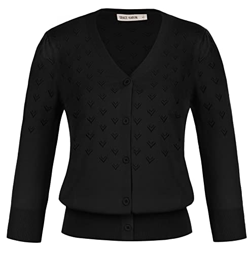 GRACE KARIN Elegant Dame Strickjacke V-Neck Freizeit Casual Vintage...