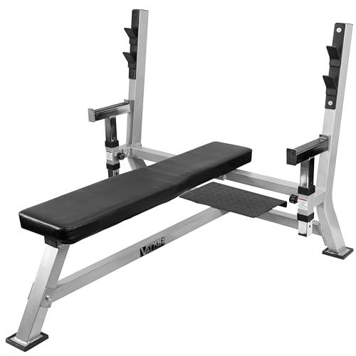 Valor Fitness Olympic Bench Press Station with Squat Rack – Adjustable Spotter Arms, Safety Catch, and Plate Storage – 500 lb Capacity for Home Gym Strength Training
