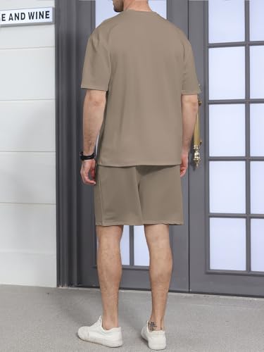 Ryehack Men's 2 Piece Outfits Short Sleeve Crew Neck Summer T Shirt and Drawstring Casual Track Shorts Sportswear Sets3