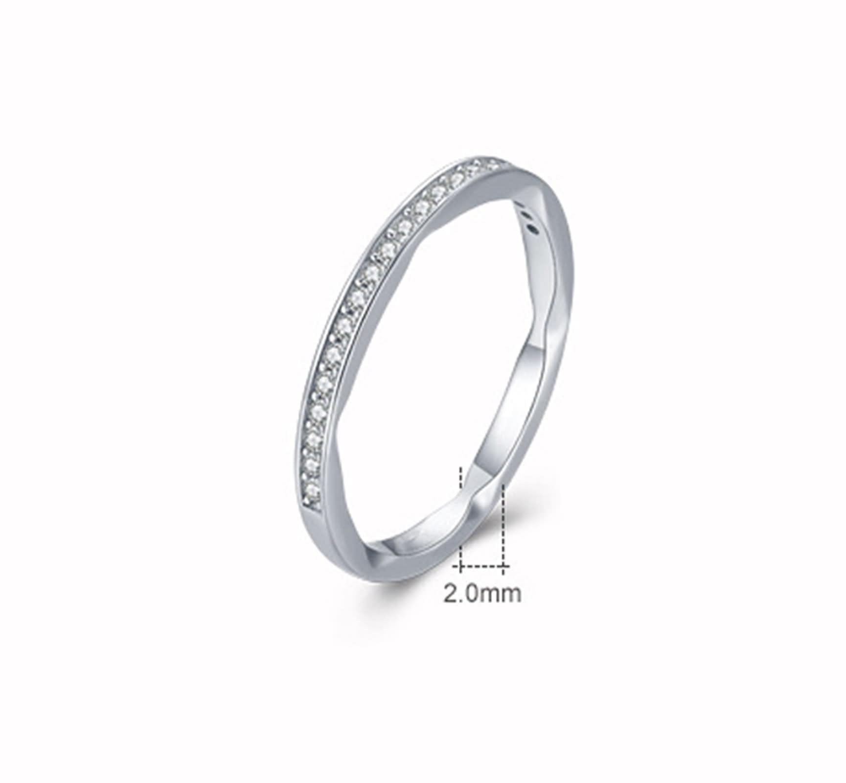 Anillos de boda de plata para mujer, anillos de amistad, delgados, geométricos, con corte redondo, diamante de laboratorio, oro blanco de 14 quilates, talla 50 (15,9)