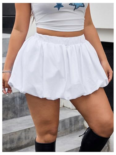 WDIRARA Women's Plus Size Solid Bubble Mini Skirt High Waist Ruffle Hem Skirts4
