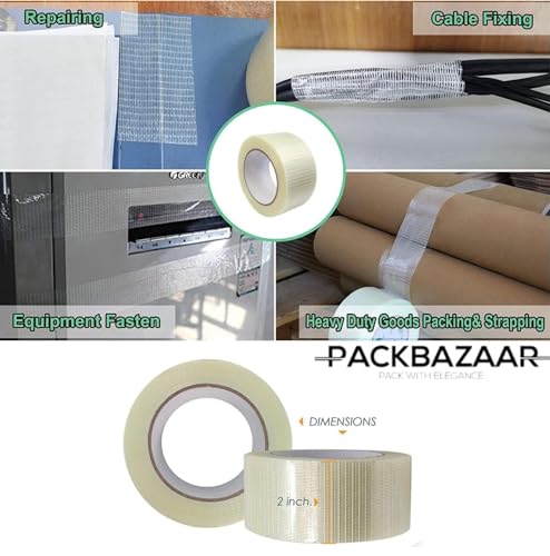Image of Cross Filament Strapping Tape, 2 Inch x 50 Meter, Heavy Duty Transparent Reinforced Fiberglass Tape. (2 inch, 2)