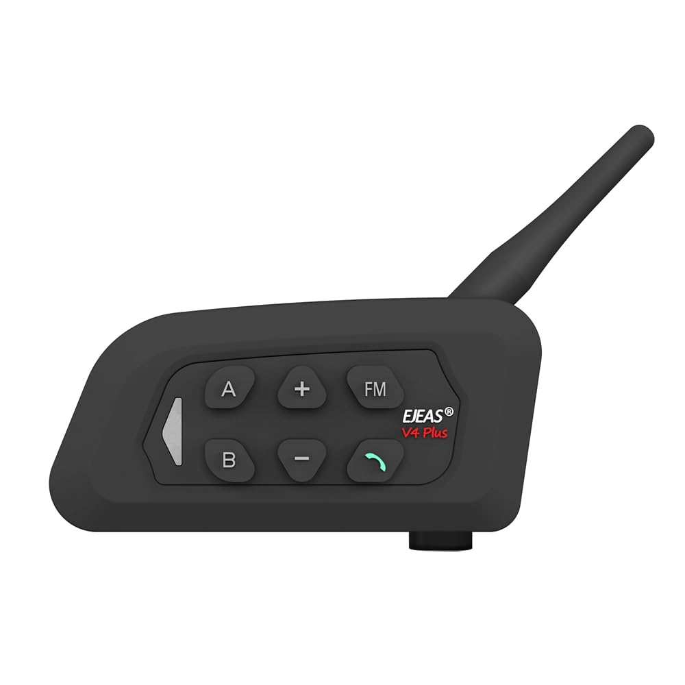 SolaMr V4 PLUS Interfono Moto Coppia, Bluetooth 5.1 Interfono Casco, Interphone Moto con Riduzione del Rumore CVC, Radio FM e Intercomunicazione a 4 vie per una Distanza di Fino a 1500 m - 1PACK
