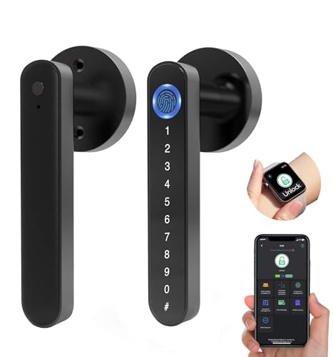 Foxlock Fingerprint Door Knob Lock Smart Keyless Entry Door Lock with Code Keypad Handle, Electronic Biometric Security Locking Door Lever Locks for Bedroom Interior Indoor Room - Black