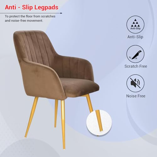 Image of Taboo Velvet Dining Chair Set of 4 | Upholstered Accent Arm Chairs | Soft Cushioned Seat with Backrest | Modern Velvet Fabric Chairs with Metal Legs | Living Room, Bedroom, Cafe & Restaurant | Brown