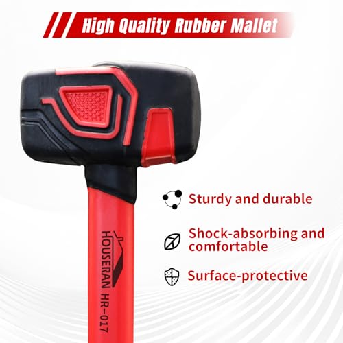 Image of Rubber Mallet Hammer 10 oz, Soft Face Mallet | Woodworking, Flooring, Crafts, Jewelry Making, Tiling, Camping, Soft Blow, Ergonomic Grip Handle, Red and Black