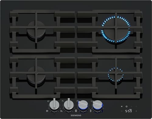 Siemens ER6A6PH40 iQ700 Plaque de cuisson à gaz, 60 cm, technologie stepFlame, cookConnect, hotte automatique intelligente, écran numérique, boutons...