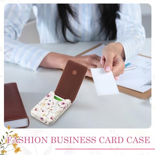 Image of Outus 2 Pcs Business Card Holder, PU Leather Business Card Case Pocket Wallet with Magnetic Shut for Men Women(Pink and White,Floral)