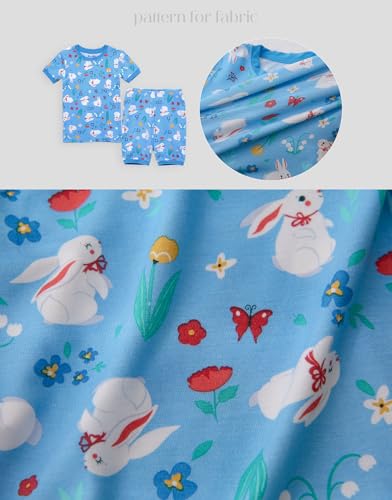Vaenait Kids Infant Toddler Sleepwear Summer Pajamas Biscose Pjs Set Short Blue Rabbit M - Thumbnail 3