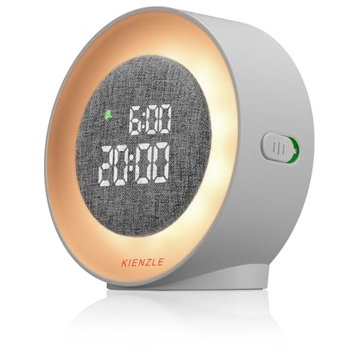Kienzle Lichtwecker mit LED-Aufwachlicht, dimmbarem Ambientelicht, Nachtlicht-Funktion, Auto-Display-Helligkeit, LED-Stoffdisplay, rund, weiß