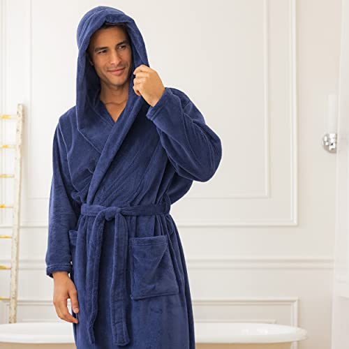 Alexander Del Rossa Men's Warm Fleece Robe With Hood, Big And Tall Bathrobe, 1X-2X Steel Gray With Black Contrast (A0125Stb2X) #TOP3