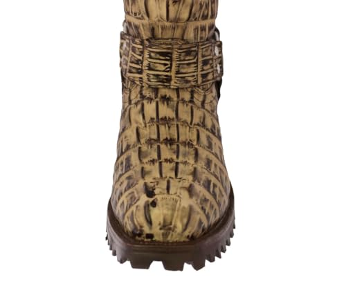 Cowboy Professional Mens Rustic Sand Leather Motorcycle Boots Crocodile Tail Print Square Toe4