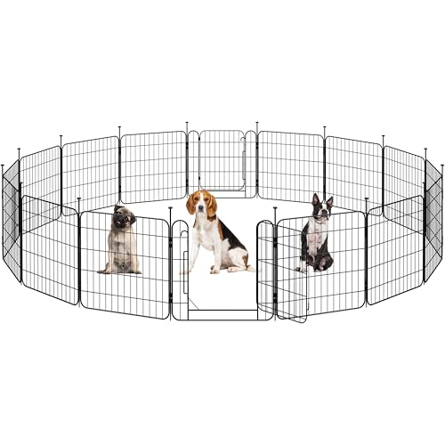 Image of Yaheetech 24in 16-Panel Expandable Dog Playpen for Puppy /Small Animals | Durable Metal Frame, Safety Lock Door, Floor Protectors, No-Tool Assembly, Foldable Portable for Indoor Yard RV Camping