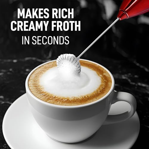 Image of Zulay Kitchen Executive Series Luxury Gift Milk Frother - Handheld Electric Foam Maker for Coffee, Lattes & Hot Chocolate - Deluxe Finish, Great Fir for Coffee Lovers (Cardinal Red)