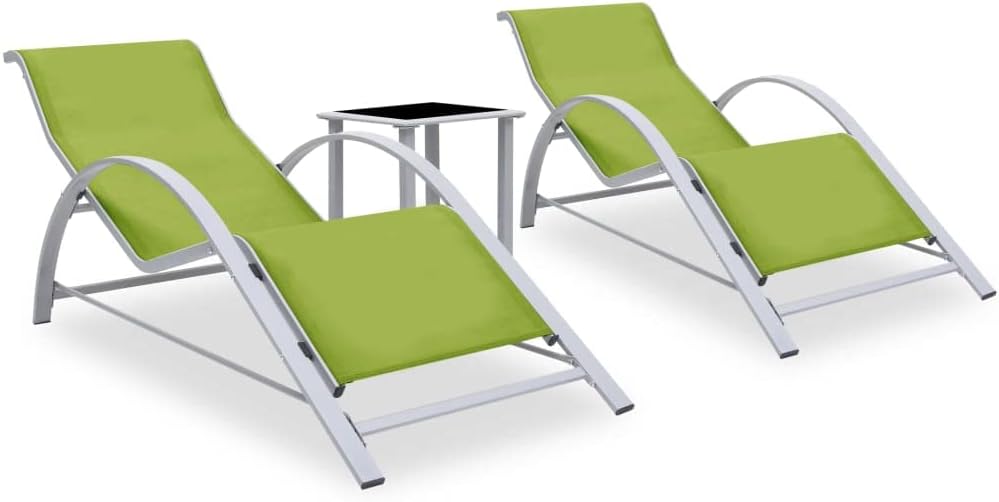 Sun Loungers 2 pcs with Table,Lounger Chair Outdoor,Outdoor Lounge Chairs,Garden Sunlounger,Outdoor Sofabed,Beach Chairs,Backyard Furniture,for Beach,Patio,Backyard,Aluminum Green