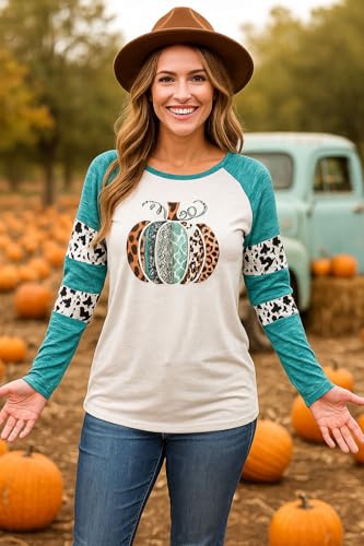 Thankful Greatful Blessed Pumpkin Thanksgiving Shirt for Women Plaid Leopard Pumpkin Tops Raglan Baseball Tshirt2