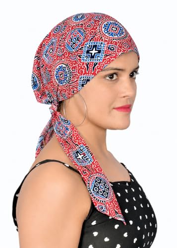 Image of Pure Cotton Double Layer Head Scarves Hair Wrap Cap, Adjustable Free Size Head Cover for Women, Girls, Under Helmet Cover
