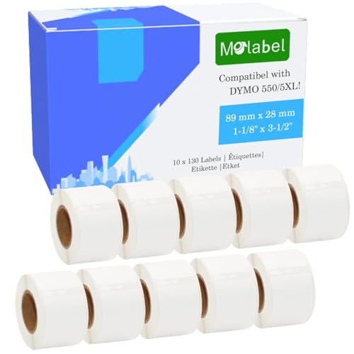 Molabel Address & Barcode Labels Replacement for DYMO 30251 (1-1/8" x 3-1/2") [10 Rolls/1300 Labels] Compatible with DYMO Labelwriter 450, 4XL,550,5XL & Zebra Desktop Printers by Molabel - Used condition - US$32.25