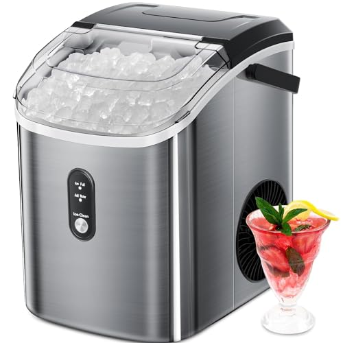 Xbeauty Nugget Ice Maker Countertop with Handle Up to 35lbs of Ice a Day,Self-Cleaning Nugget Ice Maker,Removable Ice Basket&Scoop for Home/Kitchen/Office/Party