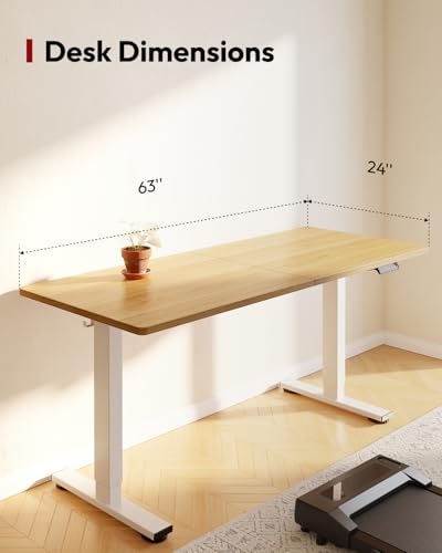 Image of SANODESK Height Adjustable Electric Standing Desk 63x24 Inches, Sit Stand Desk with Splice Board for Home Office, Ergonomic Computer Workstation, Study & Gaming, White Frame /Maple Top
