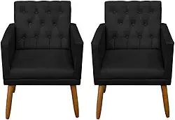Kit 2 Poltronas Cadeira Decorativa para sala de estar recepção reforçada (Preto)