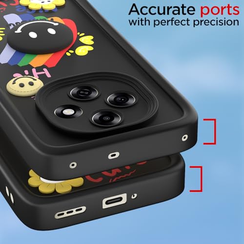 Image of Pikkme Back Cover for Oppo F31 Pro 5G | Soft Silicone| Cute Rainbow Smile & 3D Cartoon Flower Design | Shockproof Raised Camera Protection Bumper Case (Black)