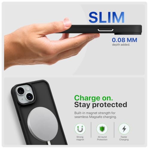 Image of Pikkme Back Cover for iPhone 15 | Mag-Safe Compatible | Smoke Frosted Transparent Matte Finish | Hard PC + Soft TPU | Shockproof | Raised Camera Protection Bumper Case| Black Smoke Mag-Safe