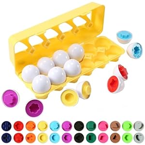 Dimple Fun Easter Egg Matching Toy Set (12 Eggs) – Toddler STEM Easter Basket Stuffers, Shape Recognition & Color Sorting Toys, Educational Easter Eggs for Kids, Play Egg Puzzle Set
