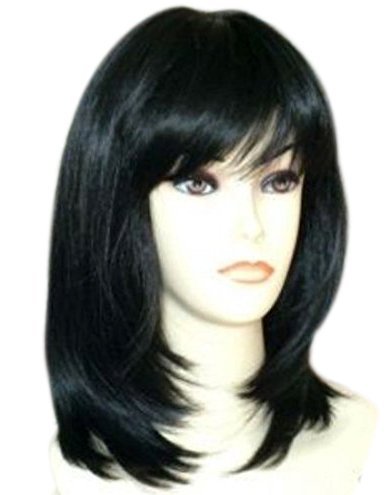 Kalyss Black Wigs With Hair Bangs Medium Long Straight Layered Synthetic Hair Wigs For Women #TOP1