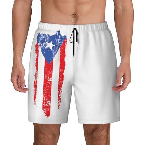 Mens Swim Trunks with Compression Liner Beach Board Shorts Quick Dry Swim Shorts -Vintage Puerto Rican Flag2
