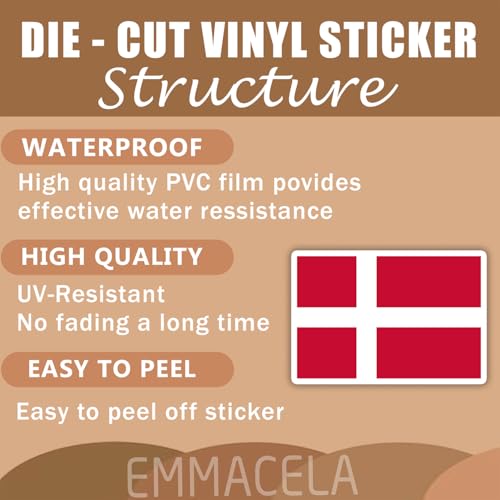 Image of (3PCS) Denmark Flag stickers, Countries Flag Stickers - Waterproof Vinyl Decals For Laptops, Tumblers, Water Bottles, Books, Scrapbooks, Size 3 x 2 Inch