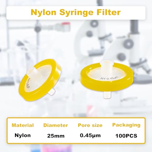 Image of Syringe Filters Nylon, 25mm, 0.45um, Non-Sterile, 100Pack | Syringe Lab Filter, Nylon Membrane, Non-Sterile Needle Filter, Lab Filtration, Barreled Packed Laboratory School Science