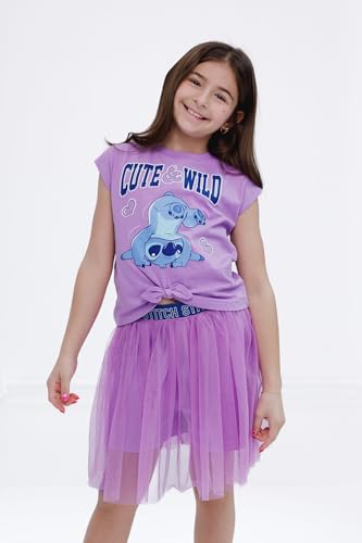 Disney Lilo & Stitch Big Girls Boxy Drop Shoulder T-Shirt and Mesh Tulle Skort Lavender Stitch 14-16 - image 4