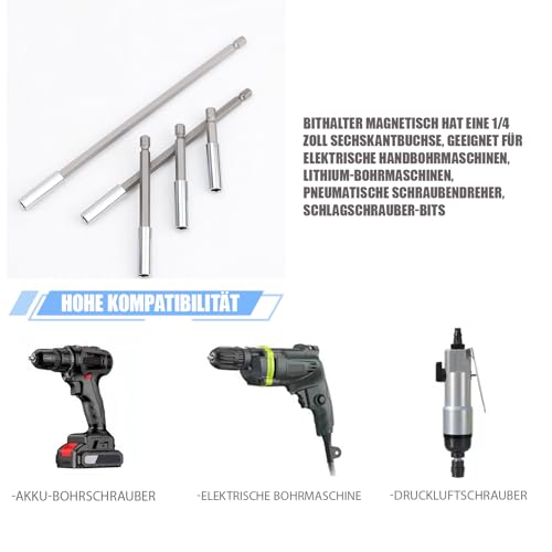 Moyata 4 Stück Verlängerungsstange Bohren, Magnetbohrer Schraubendreher Bit Halter Set, 1/4 zoll- Sechskant Bohrerverlängerungssatz, Verlängerung Halterung für Schraubendreher Bohrer, 60/75/100/150mm