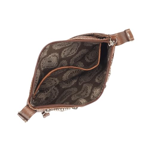 Image of American West Hand Tooled Genuine Leather Crossbody /Hip Bag Detachable Strap for Women /Girls /Teens Trail Rider Collection | Hooks to beltloops