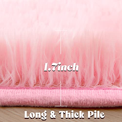Junovo Pink Round Rug 4X4 Feet Fluffy Soft Area Rugs For Kids Girls Room Princess Castle Plush Shaggy Carpet Cute Circle Nursery Rug For Kids Girls Bedroom Baby Room Home Decor Circular Carpet #TOP2