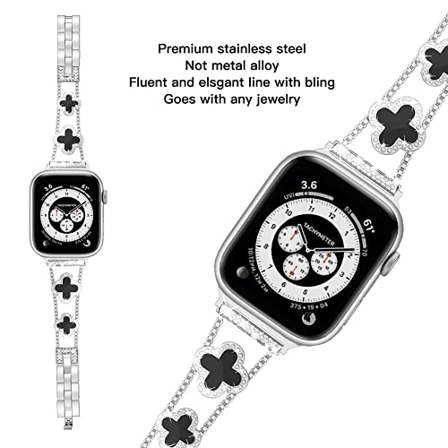 Image of Musk-MSKR Diamond Metal Bands Add Sparkle to Your Watch For Apple Watch Series 11 /10 /9 /8 /7 /6 /5 /4 /3 /2 /SE /Ultra Clover Simple and Stylish Compatible with 38mm40mm41mm42mm44mm45mm 46mm49mm Women's Wear