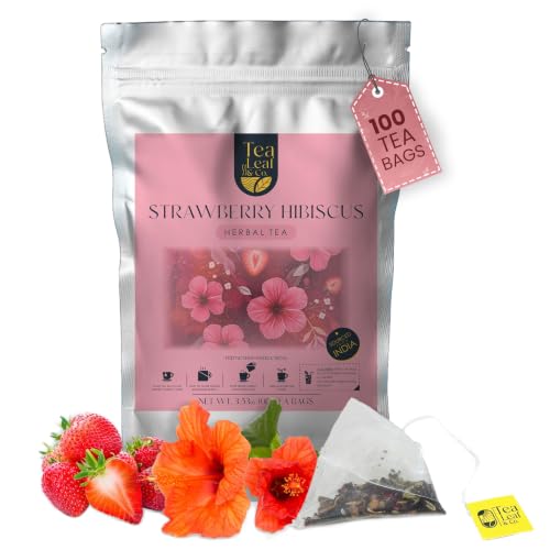 Image of Strawberry Hibiscus Herbal Tea 200gm, Natural Herbal Infusion, 100 Tea Bags | 100% Pure Ingredients, Tart, Floral & Refreshing Flavor, Aromatic, Easy Brewing, Ideal for Morning or Evening Relaxation