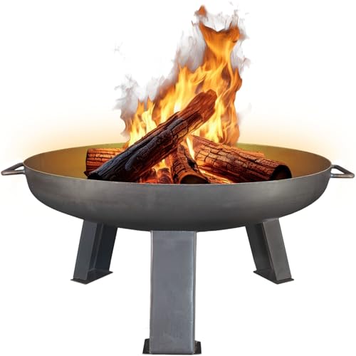 FIXKRAFT Feuerschale 60 cm Dreibein Terrassenfeuer Außen Lagerfeuer Kamin Outdoor Feuerofen Edelstahl Terrassenkamin Garten Feuertonne Grillkamin Feuerstelle