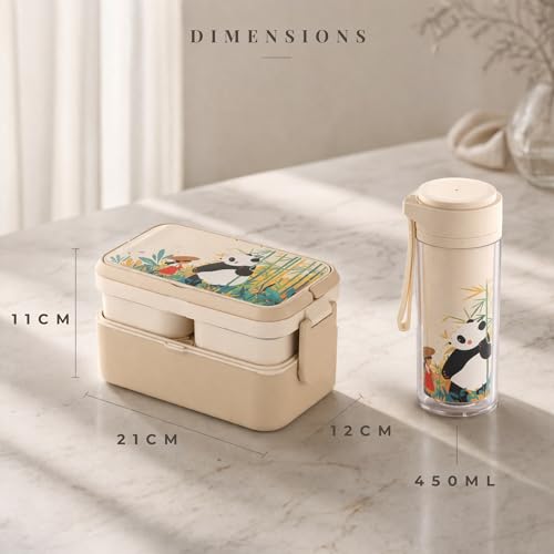 Image of Bento Lunch Box,1780ml 3-Layer Leakproof Tiffin Box with Bottle 450ml, 3 Compartments, BPA-Free Bamboo Fiber Bento Lunch Box for Kids & Adults Boys & Girls, Ideal for School, Office & Gifting
