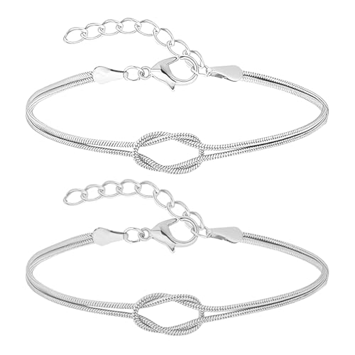 KIRZAX - KIRZAX Lot de 2 bracelets d'amitié pour femmes, bracelets en acier inoxydable, bracelets d'amitié pour couples de femmes, bijoux personnalisés pour femmes, cadeaux d'anniversaire