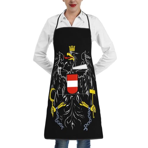QIPVEKR Austrian Coat of Arms Flag Aprons For Women With Pockets, Adjustable Waterproof Kitchen Apron for Cooking, Baking & BBQ