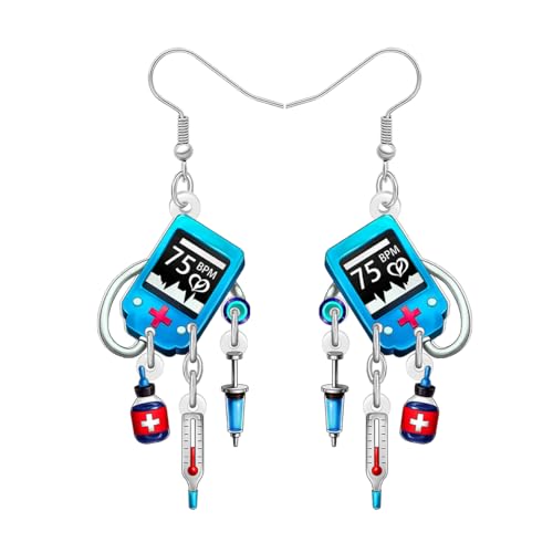 DOWAY Acrylique Funny Infirmière Cadeaux Ambulance Médical Kit Coeur Boucles d'oreilles Semaine des Infirmières Cadeaux pour Femmes Filles Médical Future Infirmière (Moniteur de fréquence cardiaque)