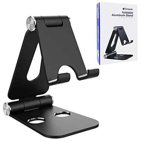 Simpeak Tablet Stand, Dual Foldable Aluminum Stand Universal Phone Stand Holder Compatible with iPhone iPad and All 4-10inch Devices,Black Cover