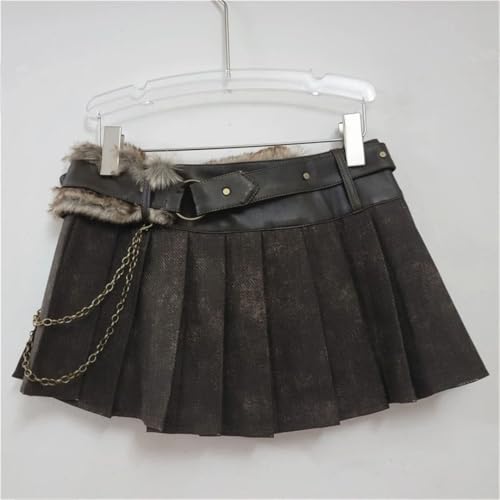 Women’S Fashion Low Waist Splicing Belt Short Skirts Casual Mini A-Line Skirts Female3